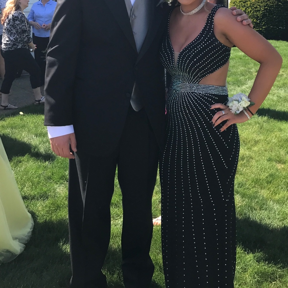 black sequin elegant prom dress